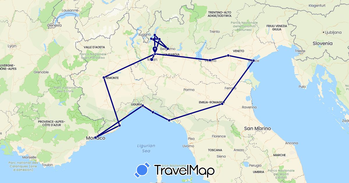 TravelMap itinerary: driving in Italy, Monaco (Europe)